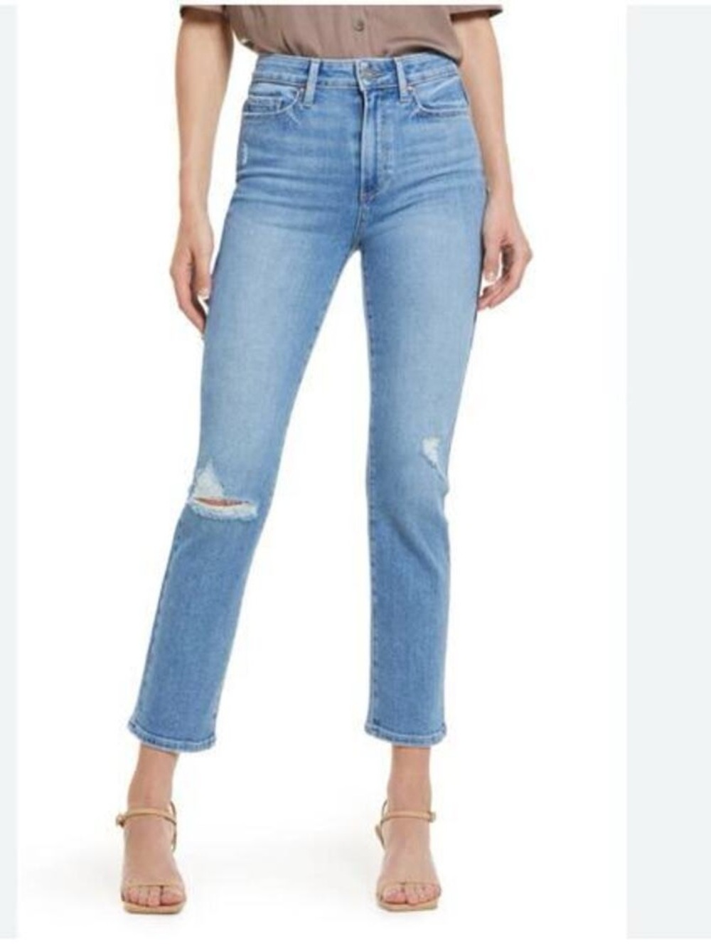Paige Cindy Ripped Straight Leg‎ Jeans In Speak Easy Destructed
